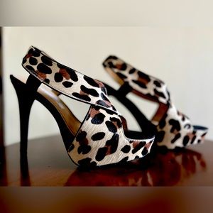 Diane von Furstenberg 5 inch Stiletto, 2 inch platform front, cow hair
